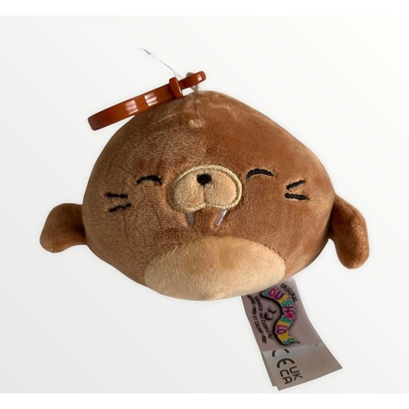 Squishmallow Bruce Walrus Clip on Keychain 3.5" Plush Kellytoy Brown Sealife sea - Picture 2 of 9
